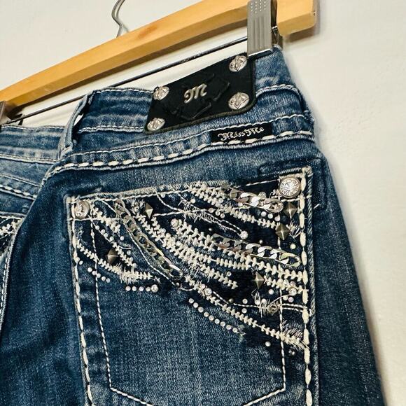 MISS ME Women’s Dark Wash Denim Easy Boot Distressed Flared Jeans Size 28 - Picture 10 of 14